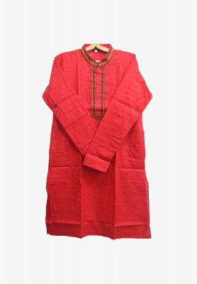 Embroidered Red Cotton Panjabi