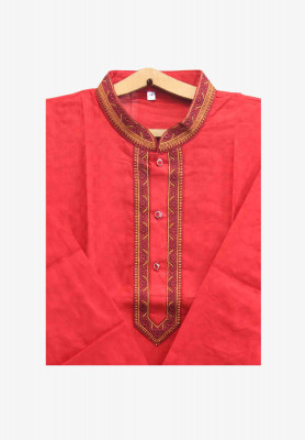 Embroidered Red Cotton Panjabi