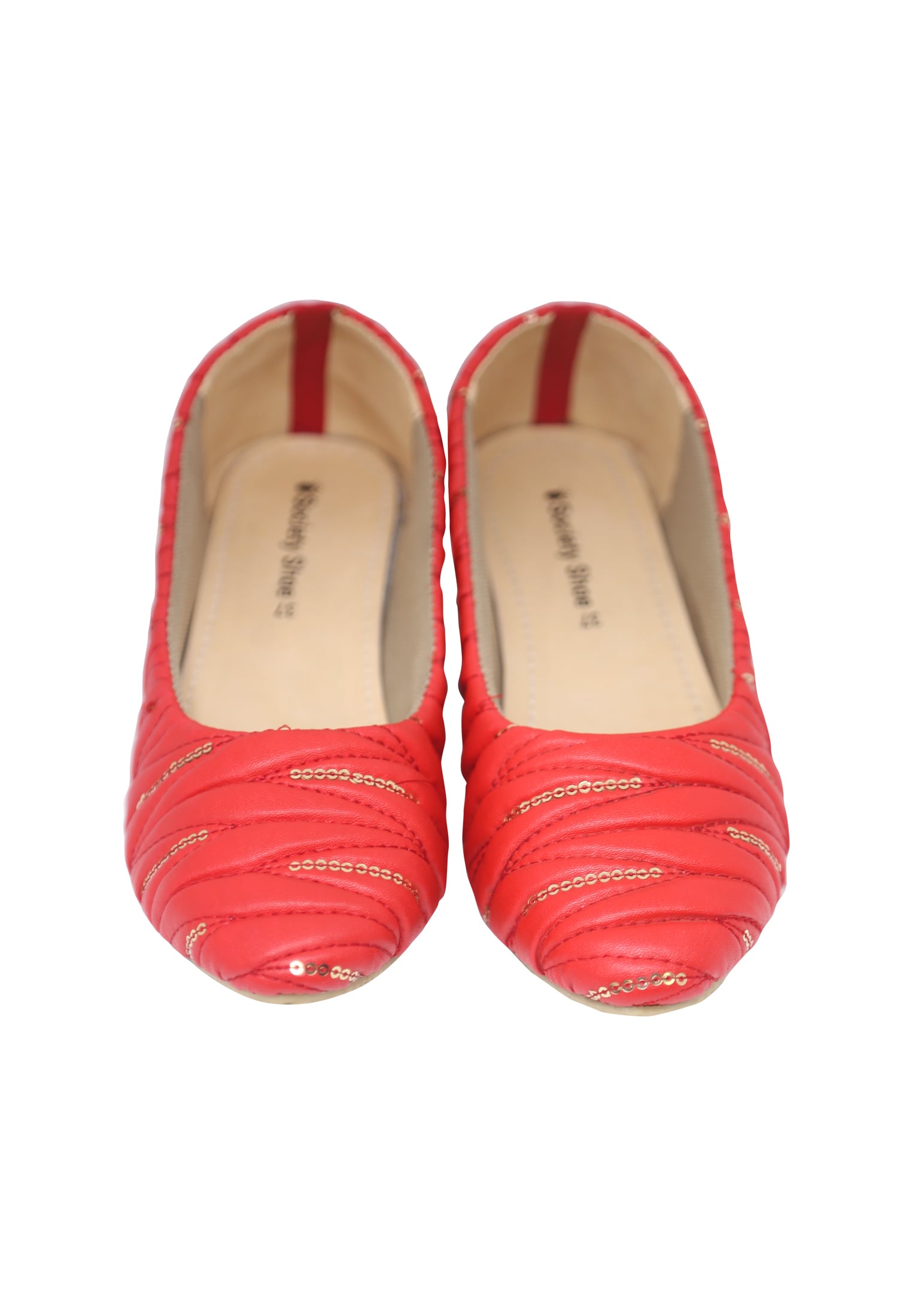 Embroidered Ladies Red Flat Shoe