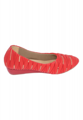 Embroidered Ladies Red Flat Shoe