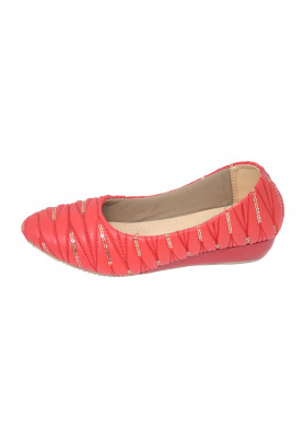 Embroidered Ladies Red Flat Shoe