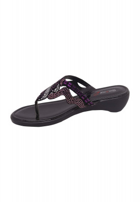 Ladies Special Black and Purple Flat Shoe for Wedding