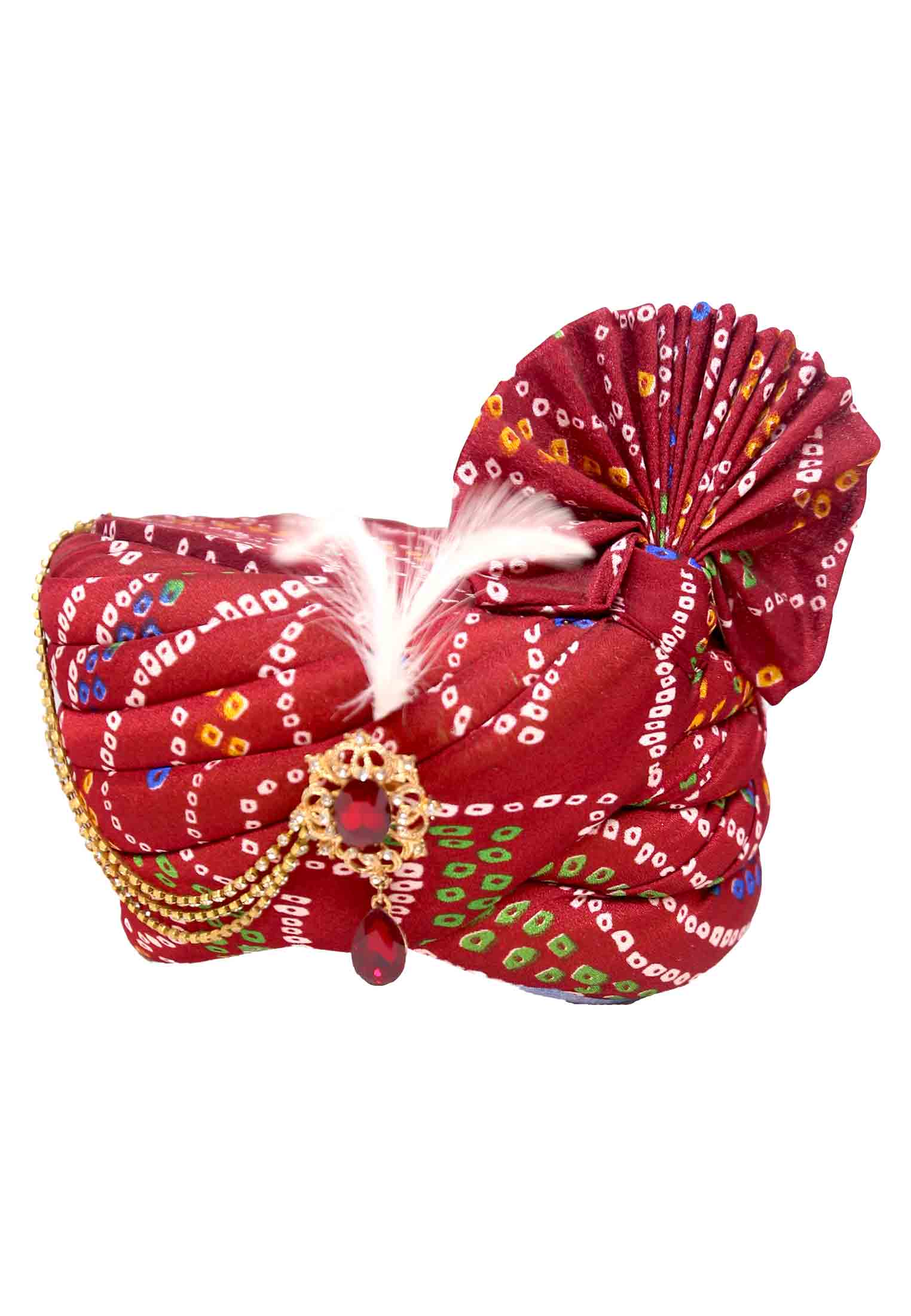 Maroon Wedding Pagri Made of Indian Chunri Fabric
