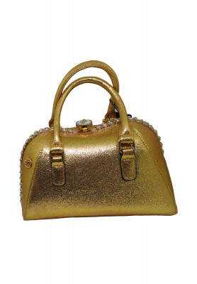 Golden artificial leather medium Party bag