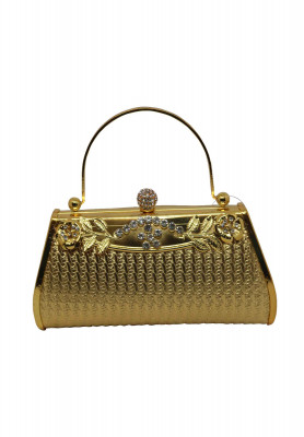 Golden Artificial leather small Party bag