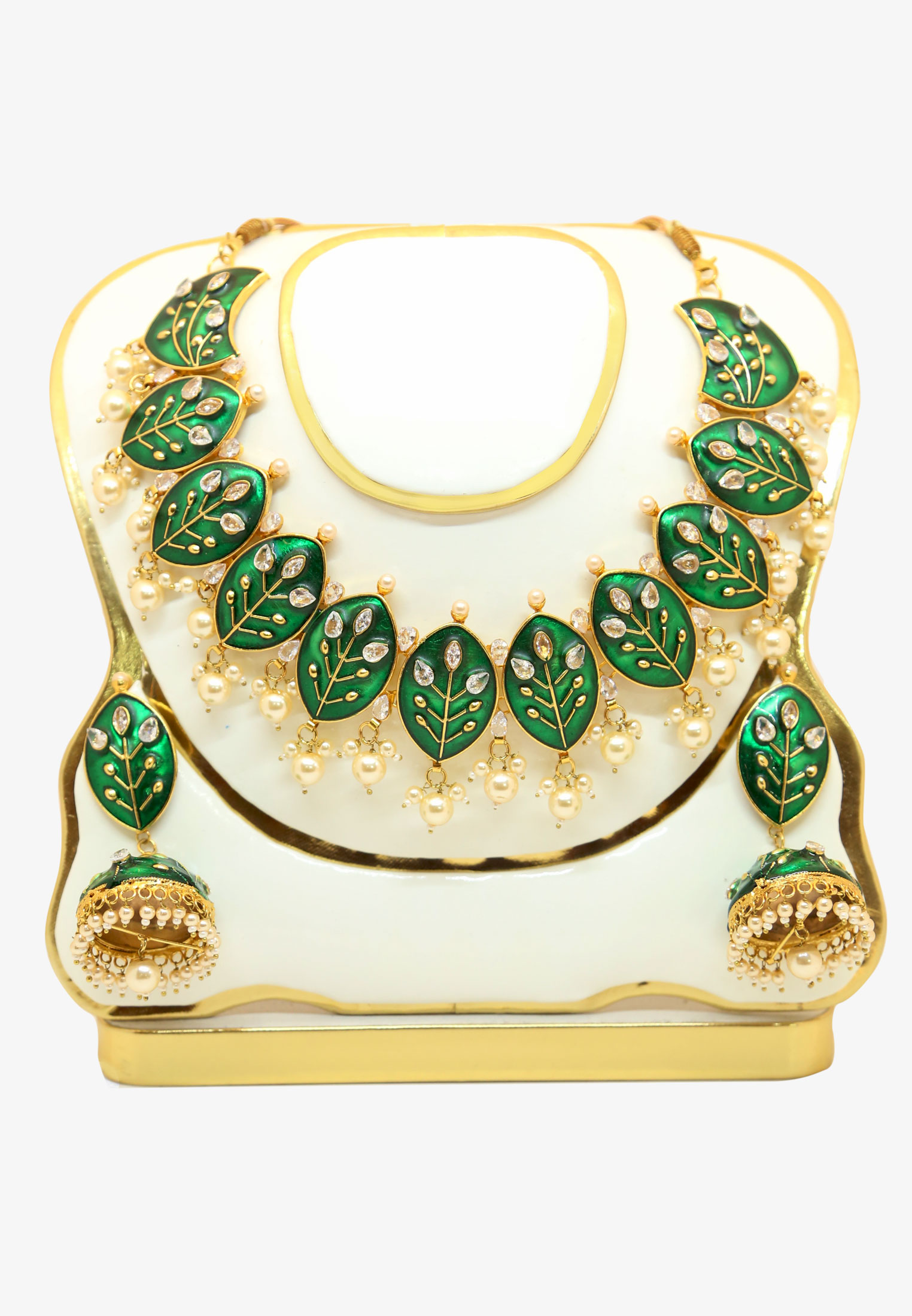 U Shape Green Meena Necklce