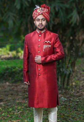 Red Color Sherwani for Rent