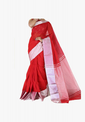 Red with silver color cotton silk Saree