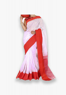 Red with white color cotton silk Saree