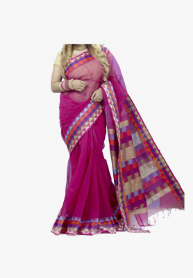 magenta color cotton silk Saree