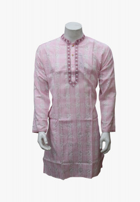 Neck embroidery Pink-white Indian Panjabi
