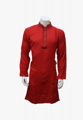 Linen-cotton Neck embroidery Deshi panjabi